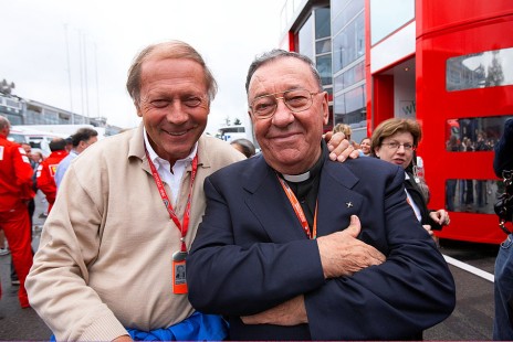 Austrian journallist Heinz Prueller with the famous italian 'F1 priest' Don Sergio Mantovani